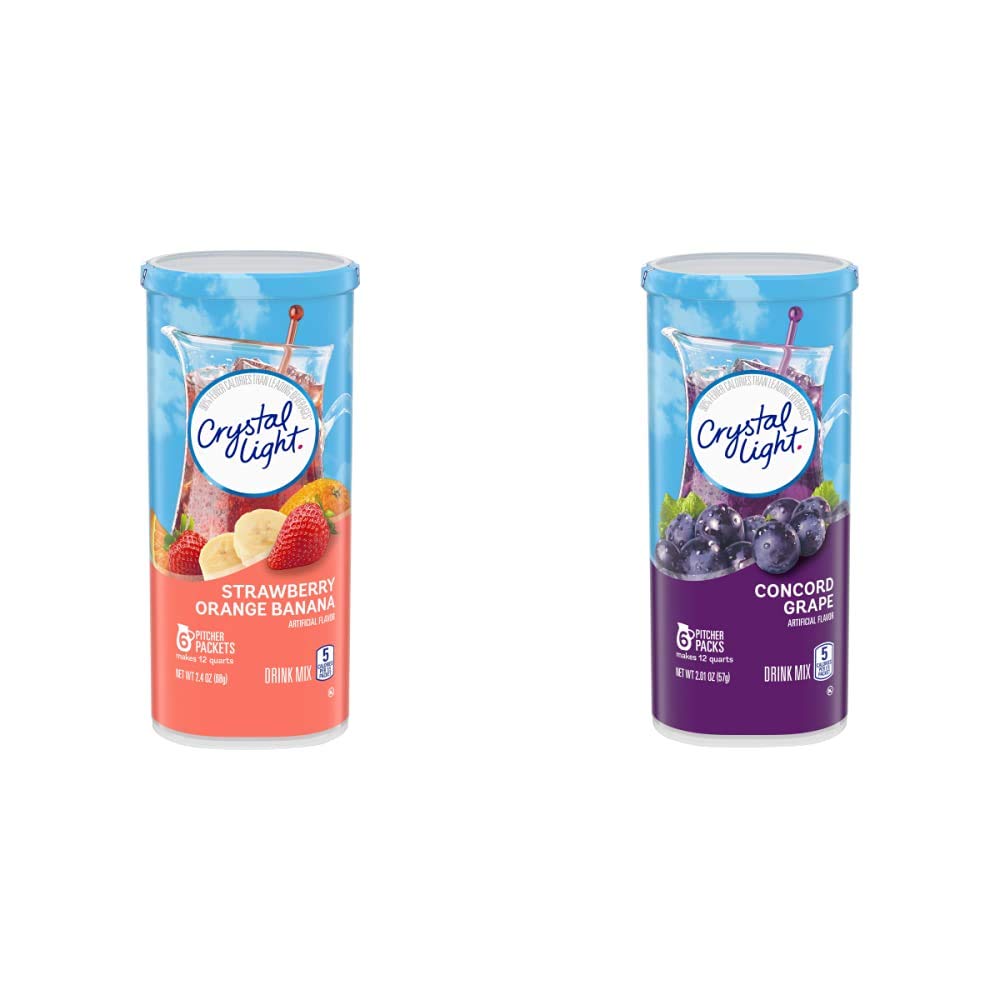 Crystal Light Sugar-Free Strawberry Orange Banana and Concord Grape Low Calorie Powdered Drink Mix Bundle (72 + 6 Count)