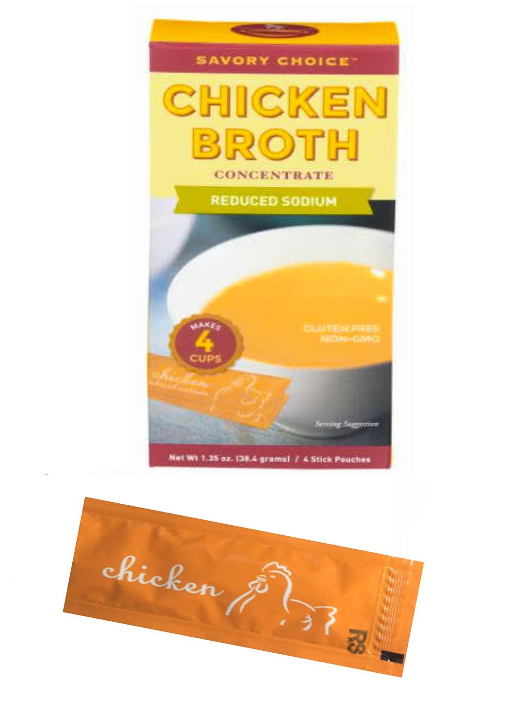 JMA Shop Savory Choice Reduced Sodium *360mg Chicken Broth Concentrate - 16 Packets (9.6 grams each)