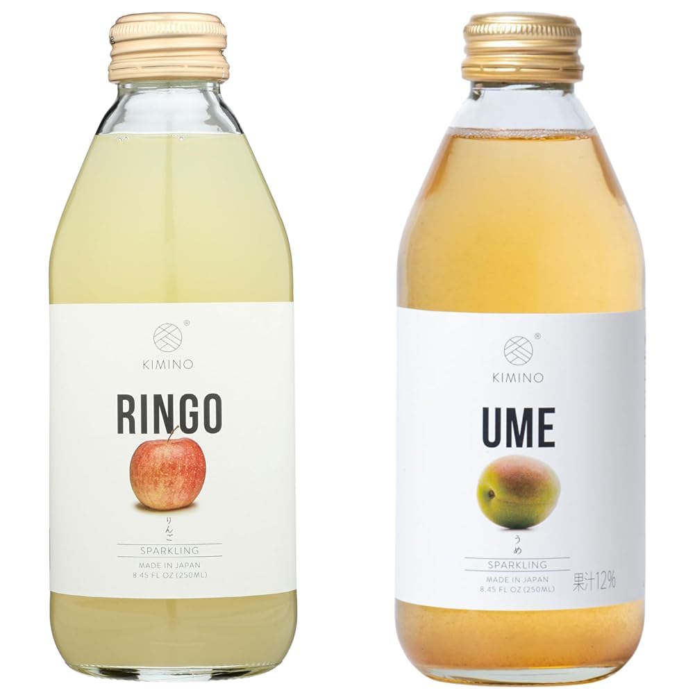 KIMINO DRINKS Sparkling Juice Bundle - Apple and Ume Flavors, 8.45 FZ (2-Pack)