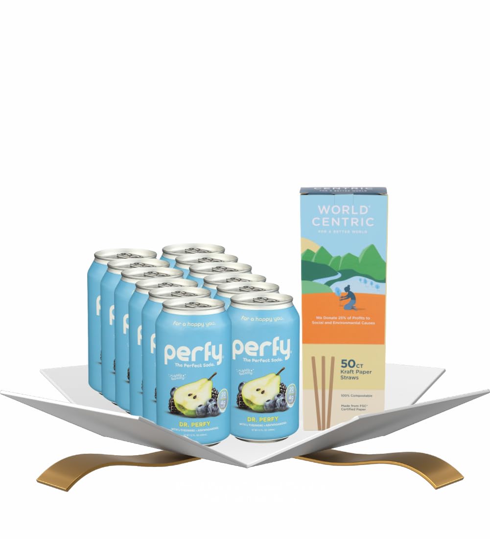 12x Soda SF Dr Perfy 12floz Bundle with 50pc Paper Straws — Refreshing Beverage with Smooth Flavor and Convenient Sipping — Gift Set (13 Items)