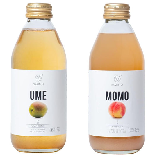 KIMINO DRINKS Sparkling Juice Bundle - Ume and Momo Flavors, 8.45 FZ (2-Pack)