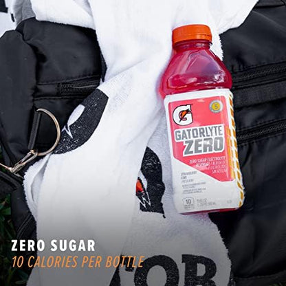 Gatorlyte Zero Electrolyte Beverage, Strawberry Kiwi, Zero Sugar Hydration, Specialized Blend of 5 Electrolytes, No Artificial Sweeteners or Flavors, 20 Oz Bottles (Pack of 12)