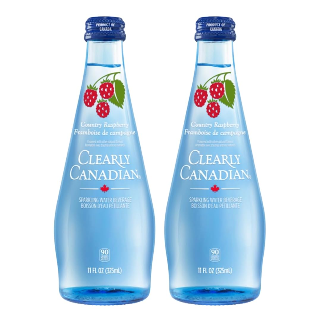 Clearly Canadian Sparkling Water Country Raspberry – (11 fl oz) Glass Bottle – Single Serve Raspberry Sparkling Water Beverage – Alternative to Seltzer and Soda – Pack of 2