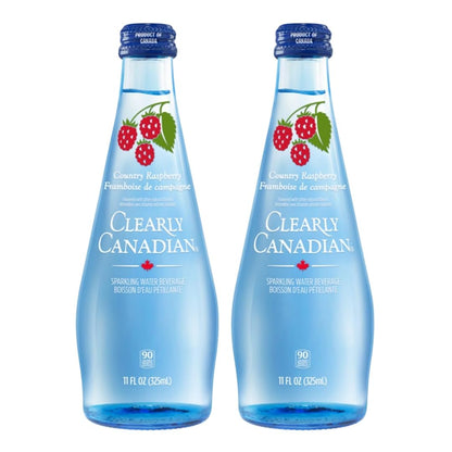 Clearly Canadian Sparkling Water Country Raspberry – (11 fl oz) Glass Bottle – Single Serve Raspberry Sparkling Water Beverage – Alternative to Seltzer and Soda – Pack of 2
