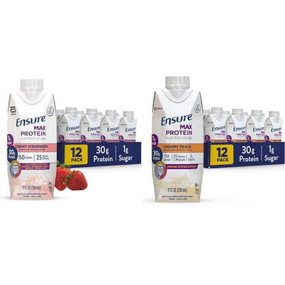Ensure Max Protein Nutrition Shake with 30g of Protein, 1g of Sugar, High Protein Shake & Max Protein Nutrition Shake Liquid, with 30g of Protein, 1g of Sugar, Creamy Peach