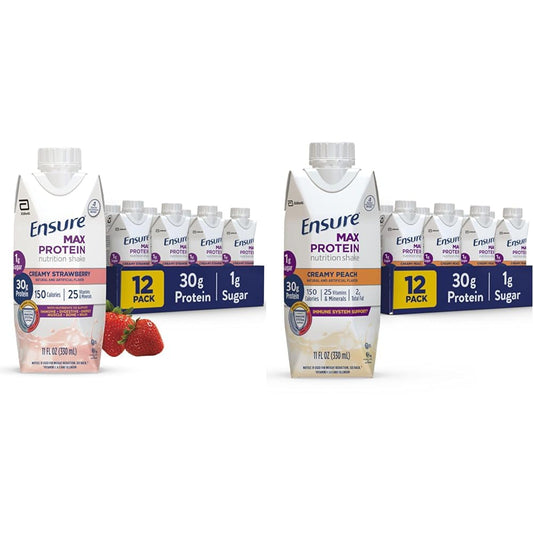Ensure Max Protein Nutrition Shake with 30g of Protein, 1g of Sugar, High Protein Shake & Max Protein Nutrition Shake Liquid, with 30g of Protein, 1g of Sugar, Creamy Peach