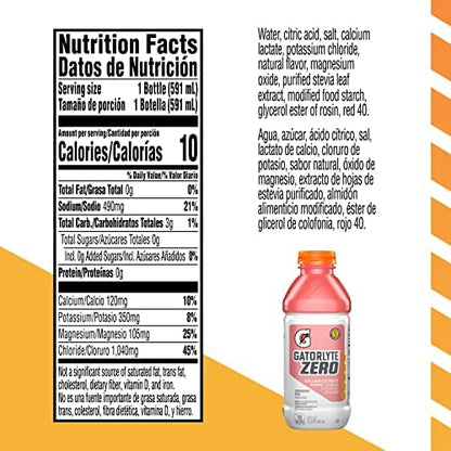 Gatorlyte Zero Electrolyte Beverage, Strawberry Kiwi, Zero Sugar Hydration, Specialized Blend of 5 Electrolytes, No Artificial Sweeteners or Flavors, 20 Oz Bottles (Pack of 12)