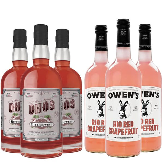 Dhōs Handcrafted Non-Alcoholic Bittersweet 3 Pack w 3 Pack Owen’s Mixers Rio Red Grapefruit - Keto-Friendly, Zero Sugar, Zero Calories, Zero Proof - 750 ML - Perfect for Mocktails - Made in USA