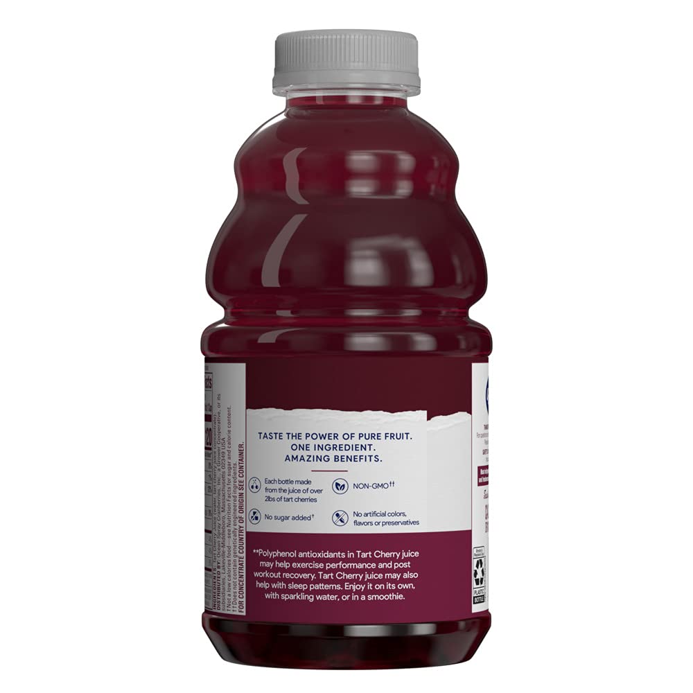 Ocean Spray® Pure Unsweetened Tart Cherry, 100% Tart Cherry Juice, 32 Fl Oz Bottle (Pack of 8)