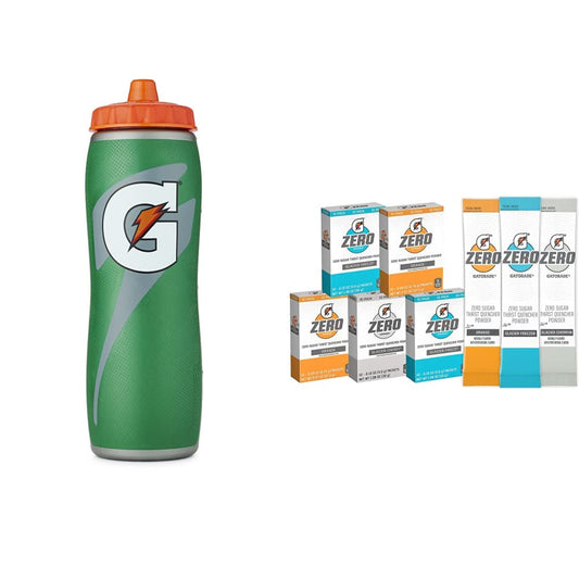 Gatorade 32oz Gator-skin Bottle, Green, One Size G Zero Powder, Glacier Cherry Variety Pack, 0.10oz Packets (50 Pack)