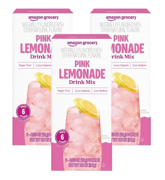 Amazon Grocery, Pink Lemonade Drink Mix Singles, 3.2 Oz, 6 Ct (Pack of 3)
