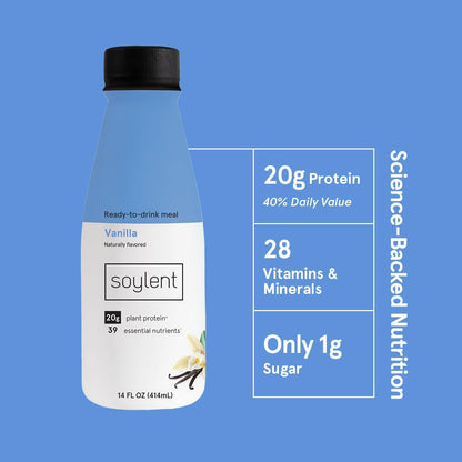 Soylent Vanilla and Cafe Mocha Meal Replacement Shake Bundle, Ready-to-Drink Plant Based Protein Drinks, Contains 20g Complete Vegan Protein and 1g Sugar, 14oz, 12 Pack