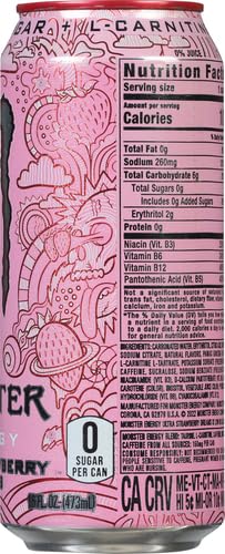 Monster Energy Ultra Strawberry Dreams, Sugar Free Energy Drink, 16oz