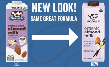Mooala Organic Vanilla Bean Almond Milk Unsweetened 32 fl oz (Pack of 6) – Shelf-Stable, Lactose Free, Gluten-Free, Vegan, No Added Sugar, Plant-Based Beverage