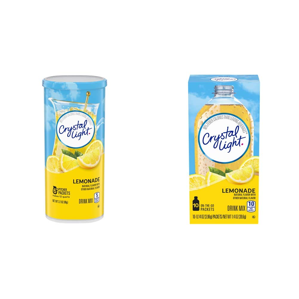 Crystal Light Sugar-Free Lemonade Powdered Drink Mix Bundle (72 Count Pitcher Packets + 120 Count On-The-Go Packets)