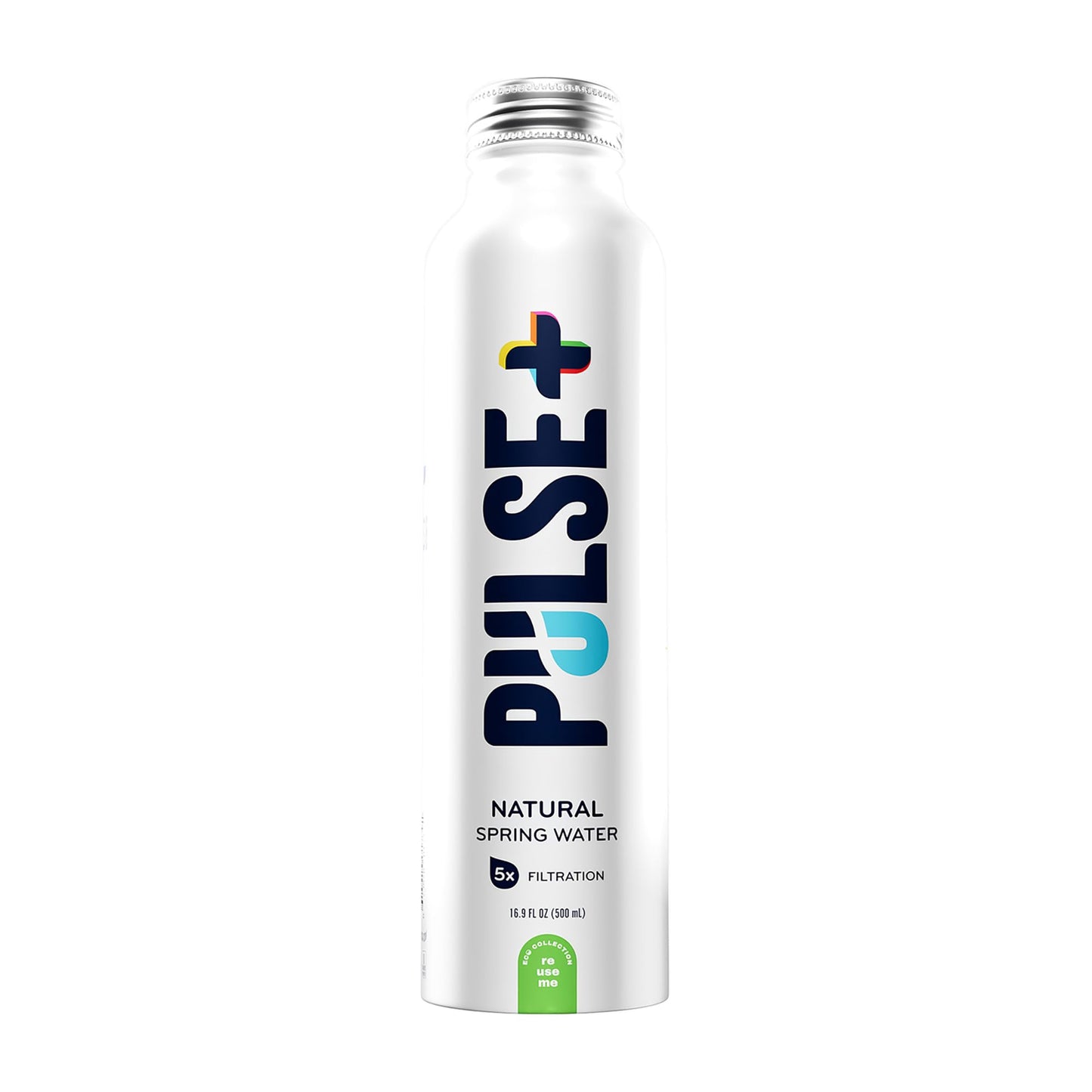 Pulse+ Natural Spring Bottled Water - Naturally Filtered Spring Water - 16.9 oz Recyclable, BPA-Free Aluminum Bottles - Case of 12