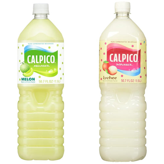 Calpico Japanese Soft Drink Bundle - Water Melon and Lychee Flavors, 50.7 FZ (2-Pack)