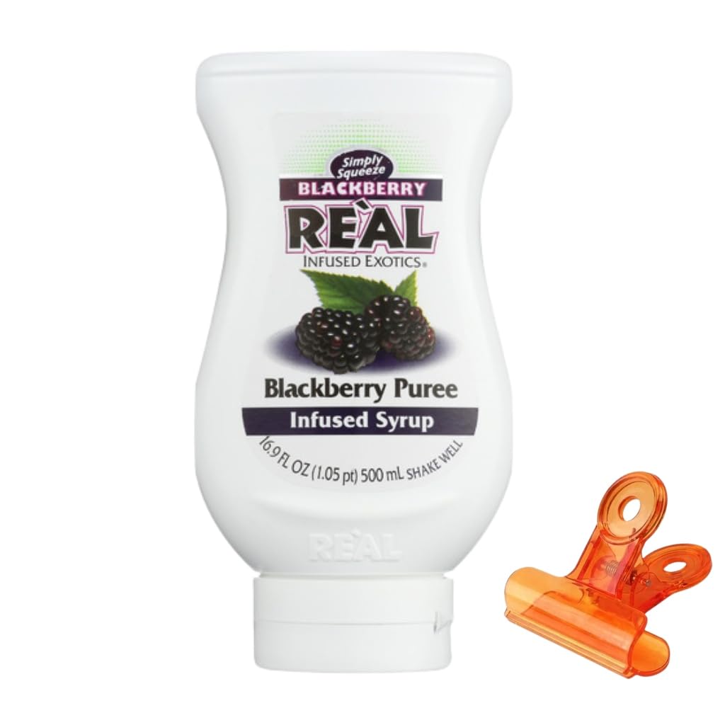 Blackberry Real Infused Exotics Syrup – 16.9 fl oz Bottle – Drinks and Desserts – Puree Fruit and Blackberries with Food Bag Clips