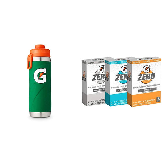 Gatorade 26oz Stainless Steel Bottle, One Size, Green Zero Powder, 3 Flavor Variety Pack, 50 Count