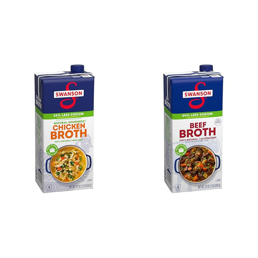 (Bundle of 4) Swanson Chicken and Beef Broths, 32 oz Cartons