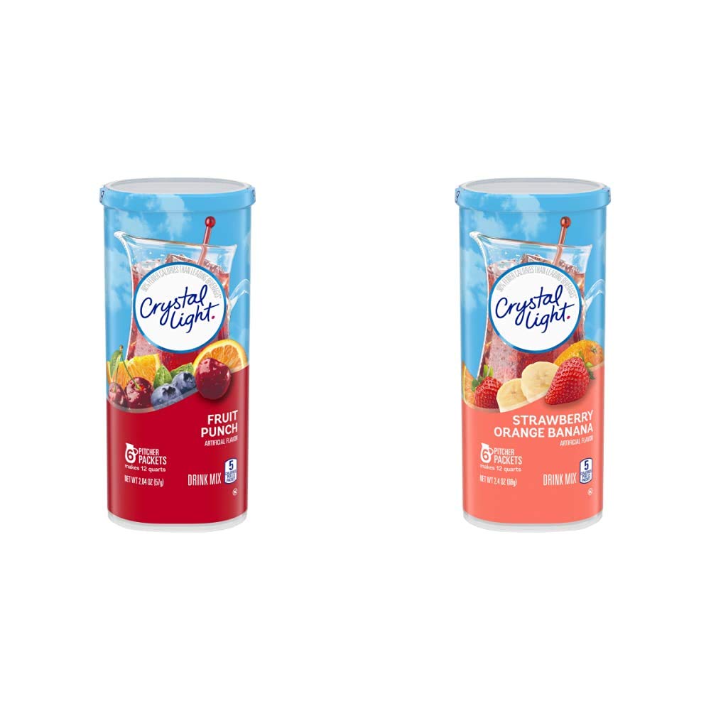 Crystal Light Sugar-Free Fruit Punch and Strawberry Orange Banana Low Calorie Powdered Drink Mix Pitcher Packets (144 Count)
