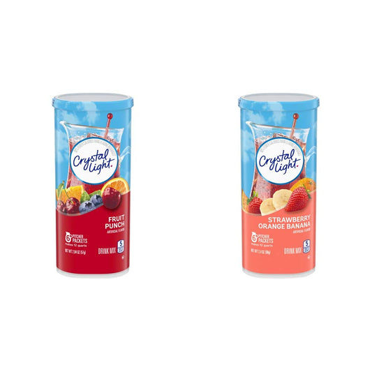 Crystal Light Sugar-Free Fruit Punch and Strawberry Orange Banana Low Calorie Powdered Drink Mix Pitcher Packets (144 Count)