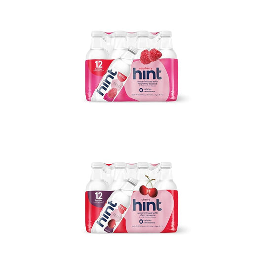 Hint Bottled Water, Cherry and Raspberry - Purified Water Beverages with Zero Calories, Natural Flavors, and Sugar Free - 16 Fl Oz (Pack of 12)