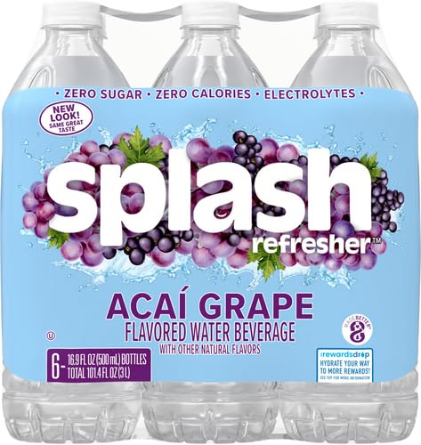 Splash Refresher Acai Grape Flavored Water, 16.9 Fl Oz, Plastic Bottle Pack of 18