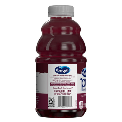 Ocean Spray® Pure Unsweetened Tart Cherry, 100% Tart Cherry Juice, 32 Fl Oz Bottle (Pack of 8)