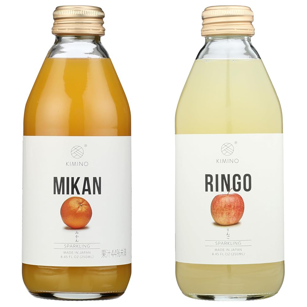 KIMINO DRINKS Sparkling Juice Bundle - Mikan and Apple, 8.45 Fl Oz (2-Pack)