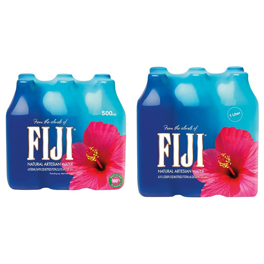 Bundle of FIJI Natural Artesian Bottled Water 500 mL / 16.9 Fl Ounce (Pack of 6) + FIJI Natural Artesian Bottled Water 1 Liter / 33.8 Fl Ounce (Pack of 6)