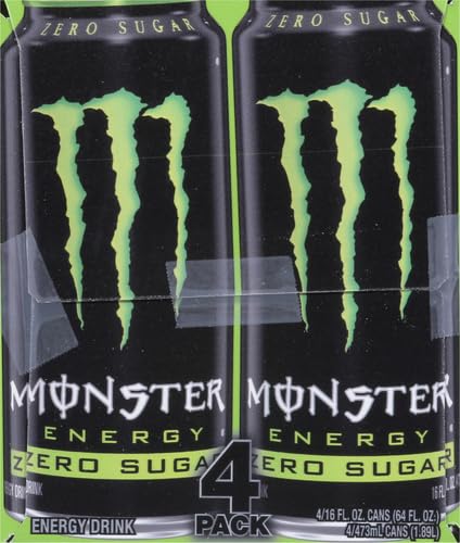 Monster Energy Zero Sugar, Low Calorie Energy Drink, 16 Ounce, 4 Pack