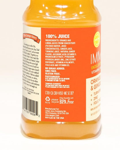 Langers 64 fl oz Immunboost 100% Juice - Orange, Lemon, Turmeric and Ginger juices with added Vitamins, Magnesium, Zinc. 1,000mg Vitamin C per serving., 64 Fl Oz (Pack of 1)