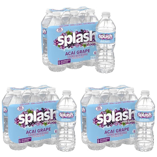 Splash Refresher Acai Grape Flavored Water, 16.9 Fl Oz, Plastic Bottle Pack of 18