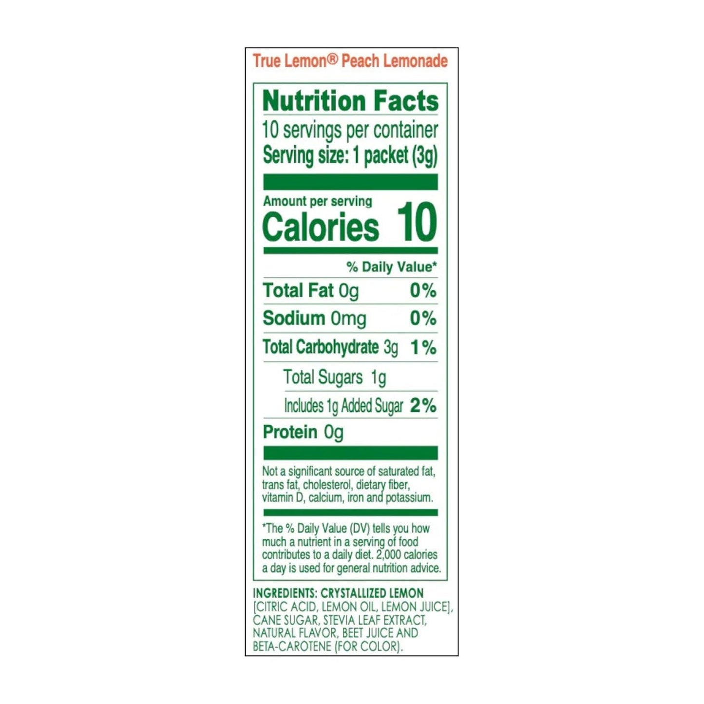 True Lemon Peach Lemonade 10ct (Pack of 1) - Drink Mix - No Artificial Sweeteners, Low Calorie - Powdered Drink Mixes & Flavors - Water Flavor Packets & Water Enhancer with Stevia