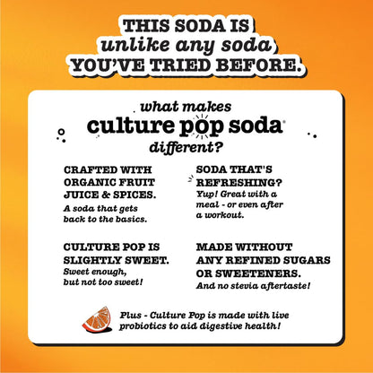 Culture Pop Soda, Orange Mango & Lime, Probiotic Low Sugar Soda, Sparkling Juice Alternative, Non-GMO, Kosher, Gluten-Free, No Stevia (Multipack, 12ct, 144 fl oz)