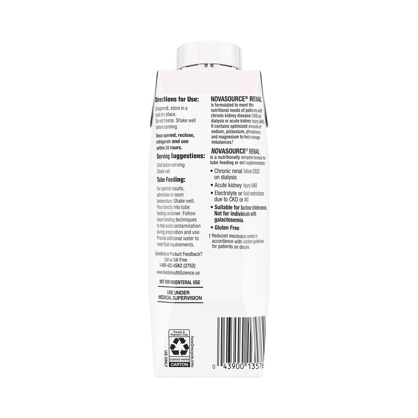 Nestle Novasource Renal Nutritionally Complete Formula Strawberry 8 oz Carton 24 Ct