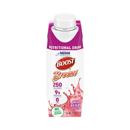 BOOST Breeze Clear Nutritional Drink, 9g Protein, 250 Nutrient-Rich Calories, Wild Berry, 8 fl oz & Ensure Liquid Clear Nutrition Drink, 0g fat, 8g of protein, Blueberry Pomegranate, 10 Fl Oz