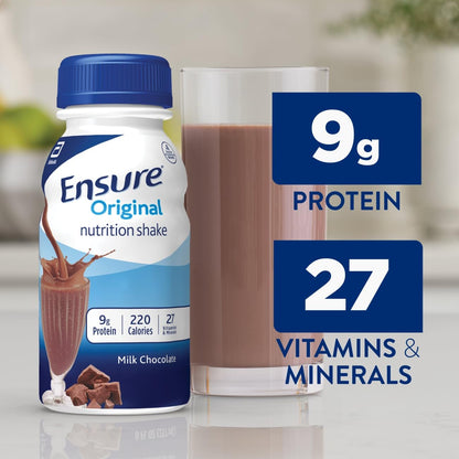 Ensure Original Milk Chocolate Nutrition Shake | Small Meal Replacement Shake | Ready To Drink | 9g Protein, 27 Vitamins and Minerals | 8 fl oz - 6 Pack