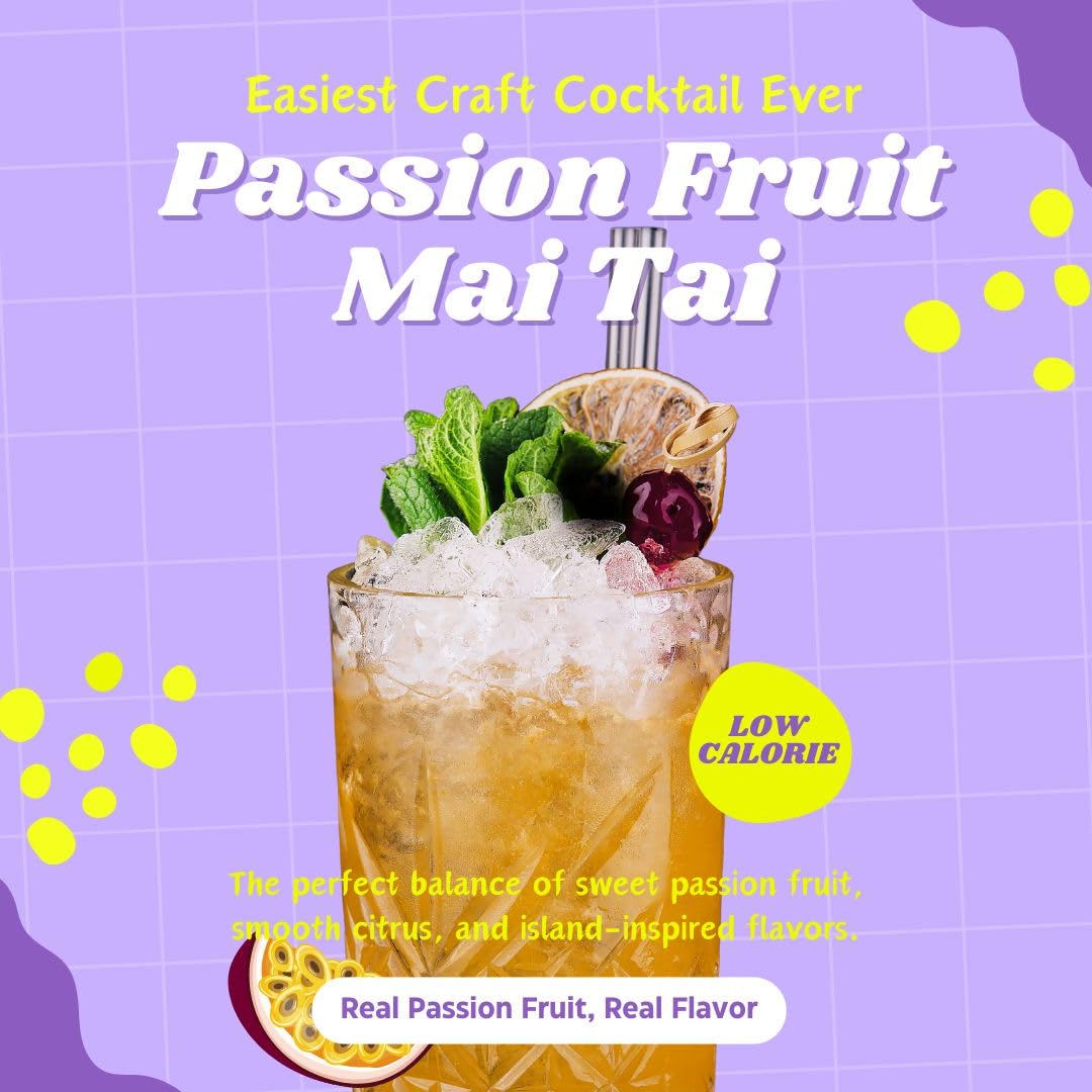 Maud's Mixers Passion Fruit Mai Tai Cocktail Mix, 14 ct, Mocktail Non-Alcoholic Drinks - Made with Real Fruit and Agave - Low Calorie, Low Sugar, Easy to Mix