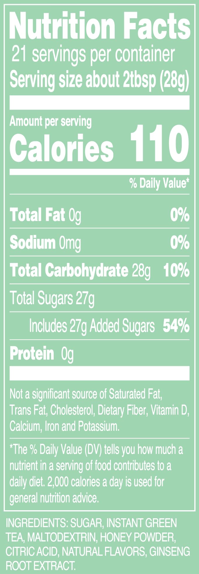 AriZona Green Tea - Sugar Sweetened Powdered Drink Mix - 20.4oz Canister, Makes 8 Quarts (Pack of 1)