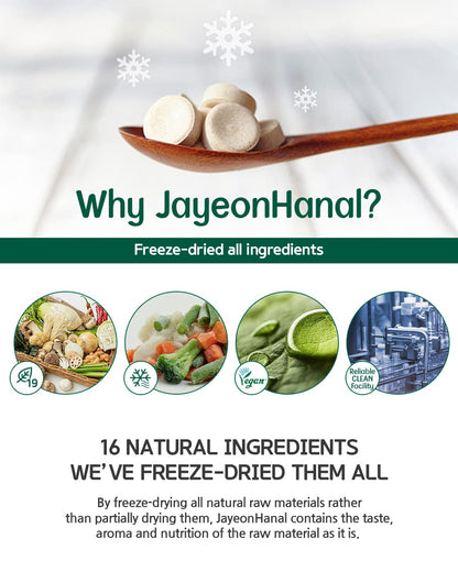JayeonHanal Vegan Broth Tablet Type 88g (2.2g x 40pcs) Mushroom & Vegetable Stock Dashi Broth Ingredients Freeze-Dried 100% for Nutrition, No MSG Umami Savory Taste Aromatic Easy-to-Carry Coin Type