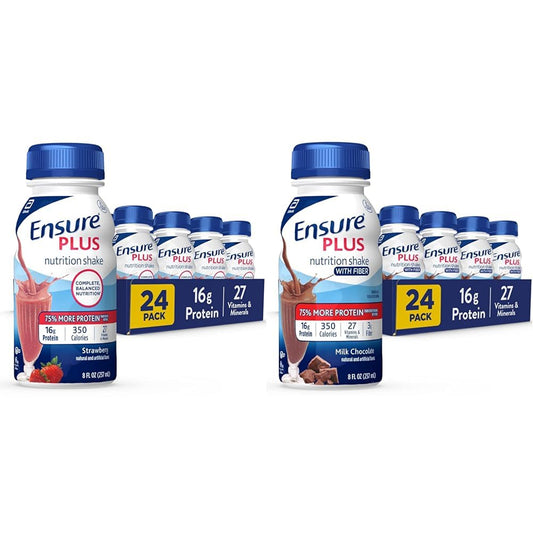Ensure Plus Nutrition Shake with 16 Grams of Protein & Ensure Plus Nutrition Shake With Fiber, 16 Grams of Protein, Meal Replacement Liquid, Milk Chocolate, gluten free, 8 Fl Oz (Pack of 24)