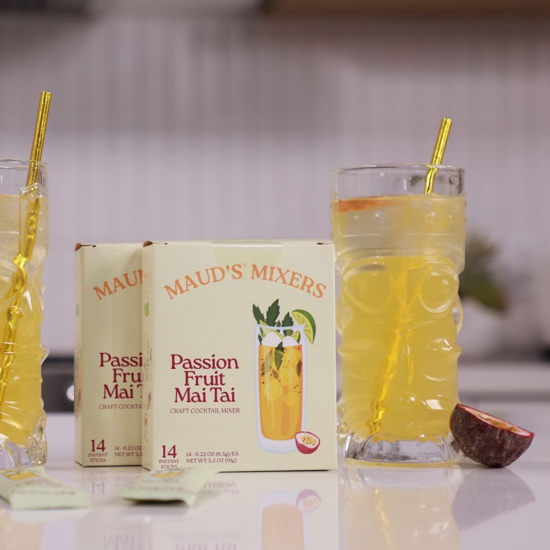 Maud's Mixers Passion Fruit Mai Tai Cocktail Mix, 14 ct, Mocktail Non-Alcoholic Drinks - Made with Real Fruit and Agave - Low Calorie, Low Sugar, Easy to Mix