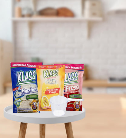 Horchata – 2x Klass Bev Mix Horchata Swtnd, Maracuya & Strawberry (All 14.1 OZ) Bundle with Measuring Cup – Refreshing Fruit-Flavored Drink Mixes for Simple Preparation – Gift Set (5 Items)