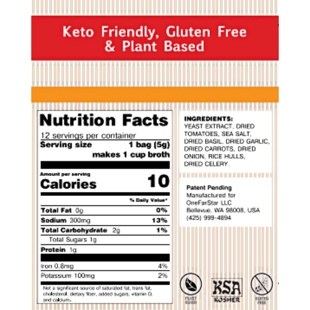 MILLIE'S TOMATO BASIL SIPPING BROTH | Vegetable Broth with Savory Seasonings for Snack Urges | Vegan, Keto, Gluten Free, Intermittent Fasting, and natural | (6 Pack - 72 Broth Bags Total)