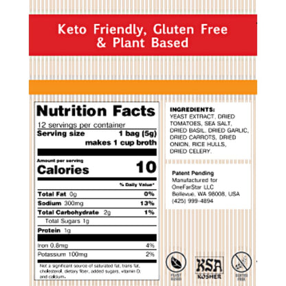MILLIE'S TOMATO BASIL SIPPING BROTH | Vegetable Broth with Savory Seasonings for Snack Urges | Vegan, Keto, Gluten Free, Intermittent Fasting, and natural | (6 Pack - 72 Broth Bags Total)
