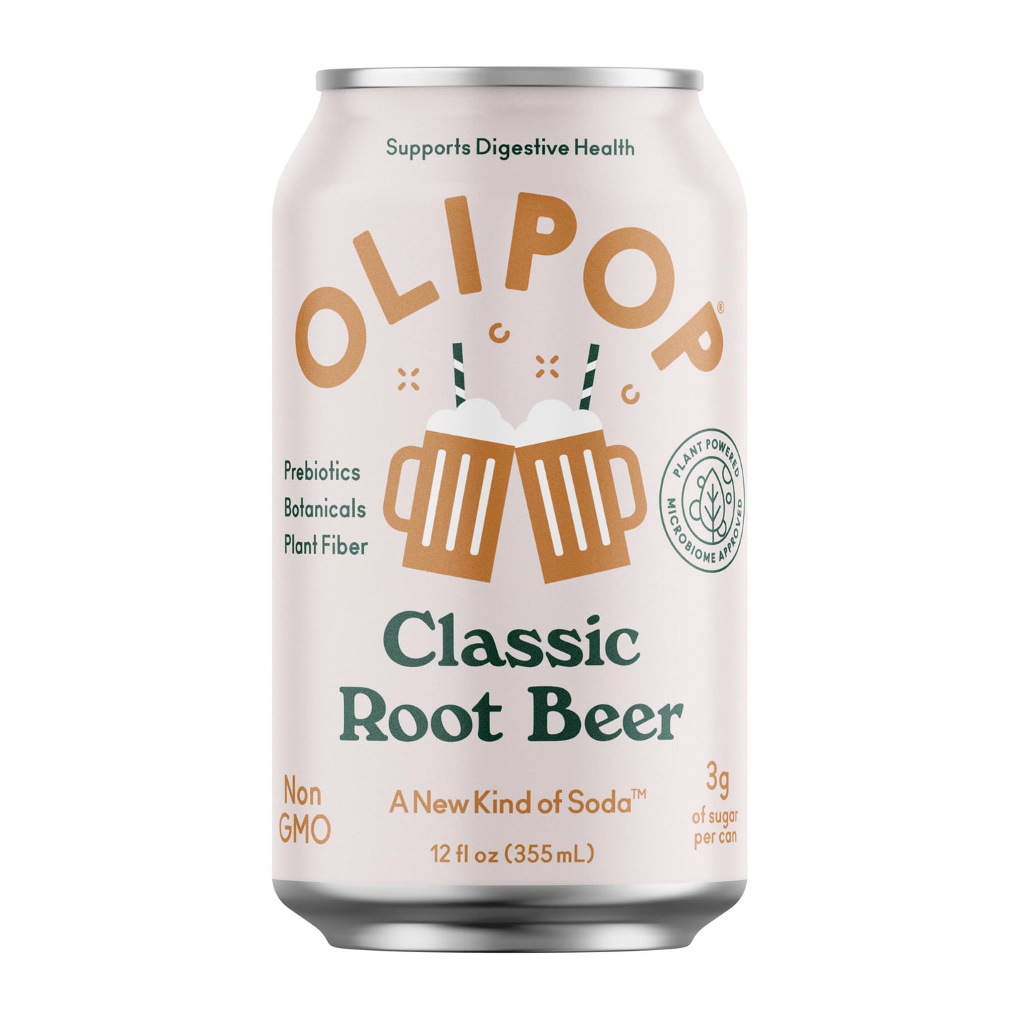 OLIPOP Prebiotic Soda Pop, Classic Root Beer, Prebiotics, Botanicals, Plant Fiber, 12 fl oz (4 Cans)
