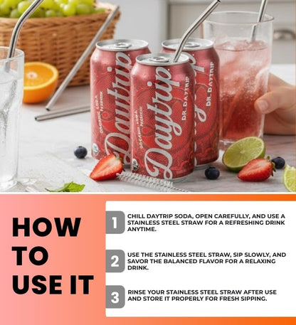 Organic Sparkling Prebiotic Soda - 12x Bundle with Reusable Drinking Straws — Lightly Carbonated Beverage with Organic Cane Sugar, & Elderberry Juice for Refreshing Taste — Gift Set (2 Items)