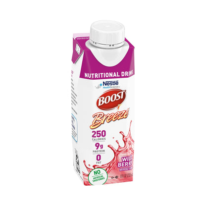 BOOST Breeze Clear Nutritional Drink, 9g Protein, 250 Nutrient-Rich Calories, Wild Berry, 8 fl oz & Ensure Liquid Clear Nutrition Drink, 0g fat, 8g of protein, Blueberry Pomegranate, 10 Fl Oz